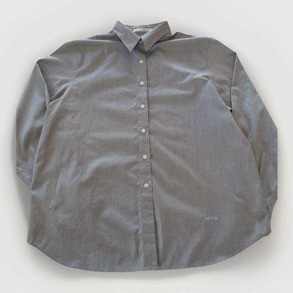 Orvis Men's Long Sleeve‎ Button-Up Shirt 18 • Solid Gray • 100% Cotton